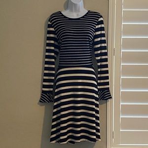 Loft Black and White Striped Dress; Size 8